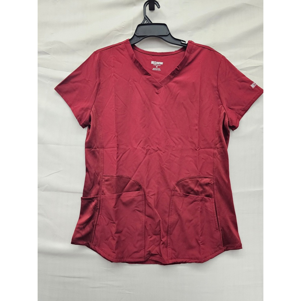 Grey's Anatomy Womens V-Neck Scrub Top‎ Red Polyester Blend Athletic Size Medium